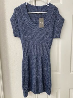 Armani Exchange Navy Wool Midi Dress
